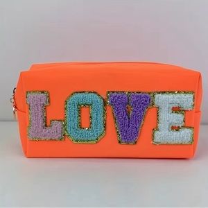 Orange Cosmetic Bag LOVE Chenille Embroidered Letters